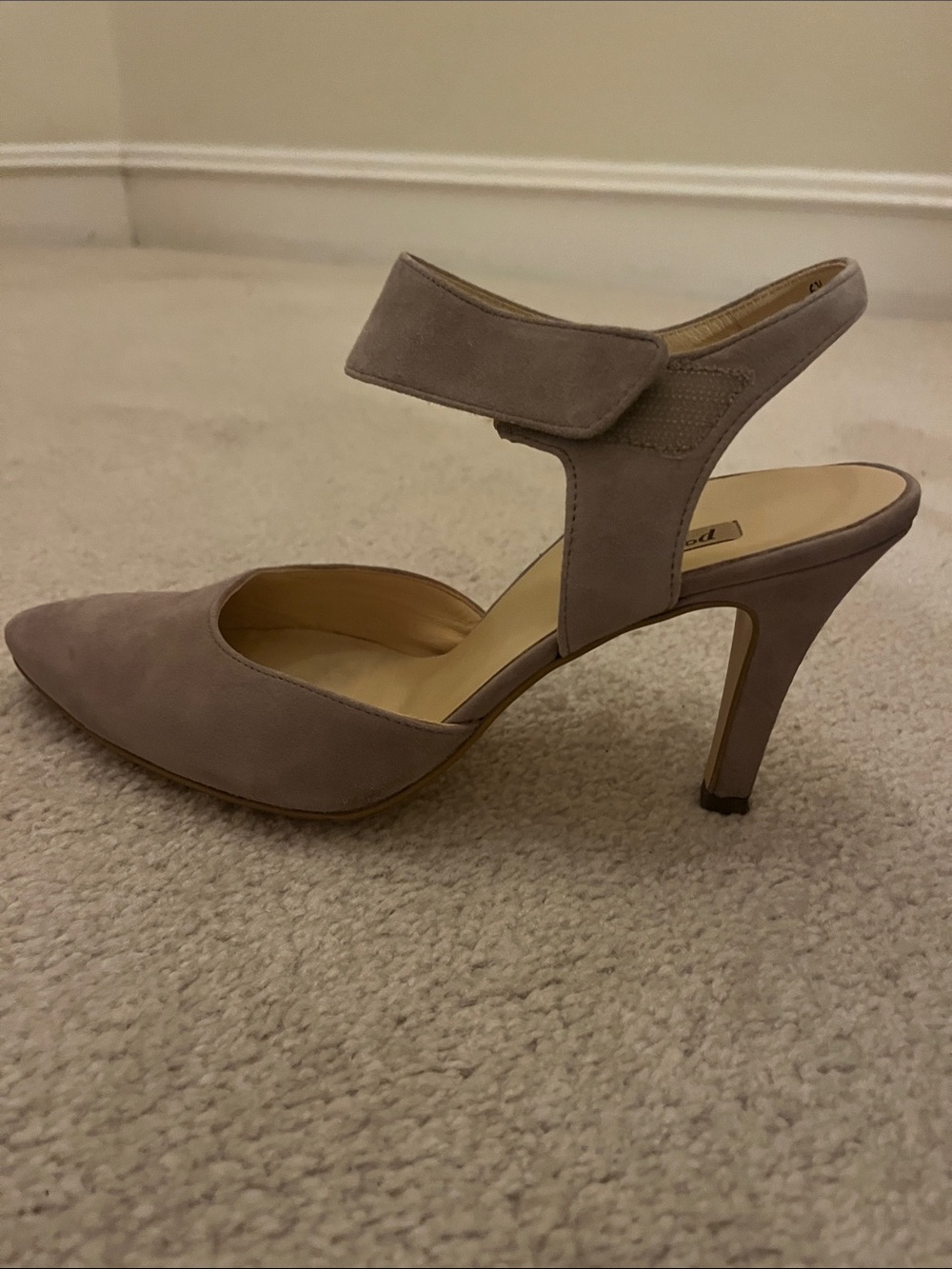 Paul Green Taupe Suede Pointed-Toe Heels with Ankle Strap